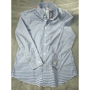 New Vineyard Vines Men's Bay Blue Gingham Classic Fit OTG BRRR Shirt Size Large